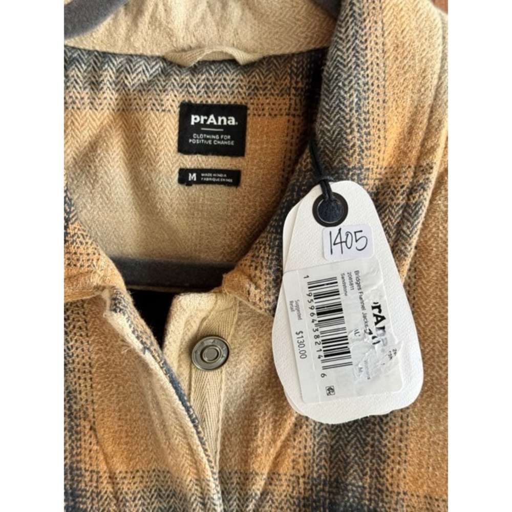 Prana Bridges Flannel Jacket Sandstone Plaid Quilted Lining Womens M NEW - Picture 5 of 11